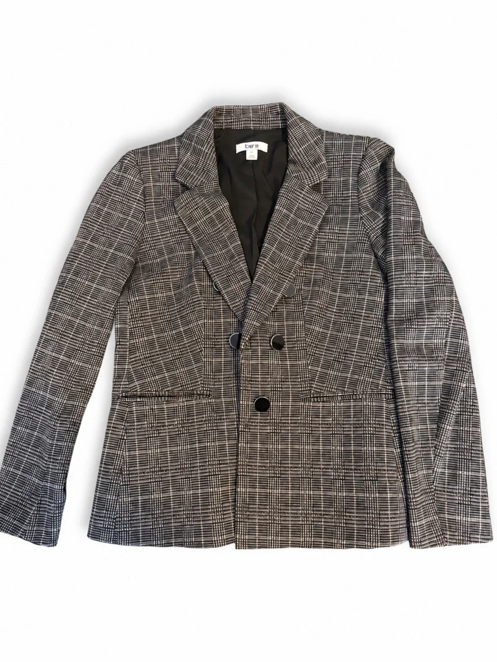 Bar III black and white plaid double-breasted blazer